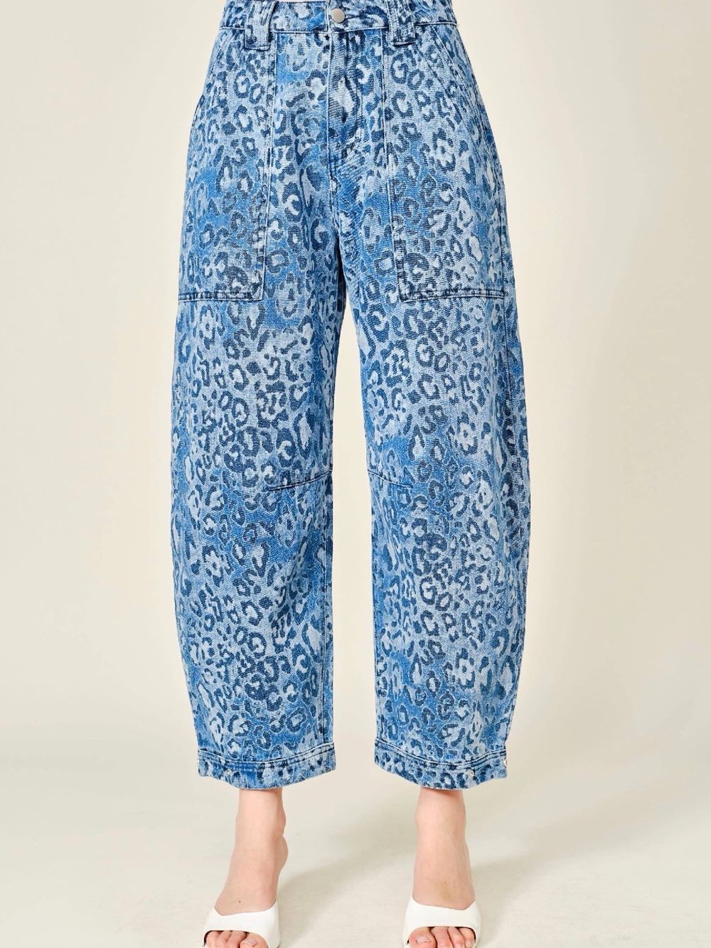 Blue Leopard Print Boyfriend Jeans